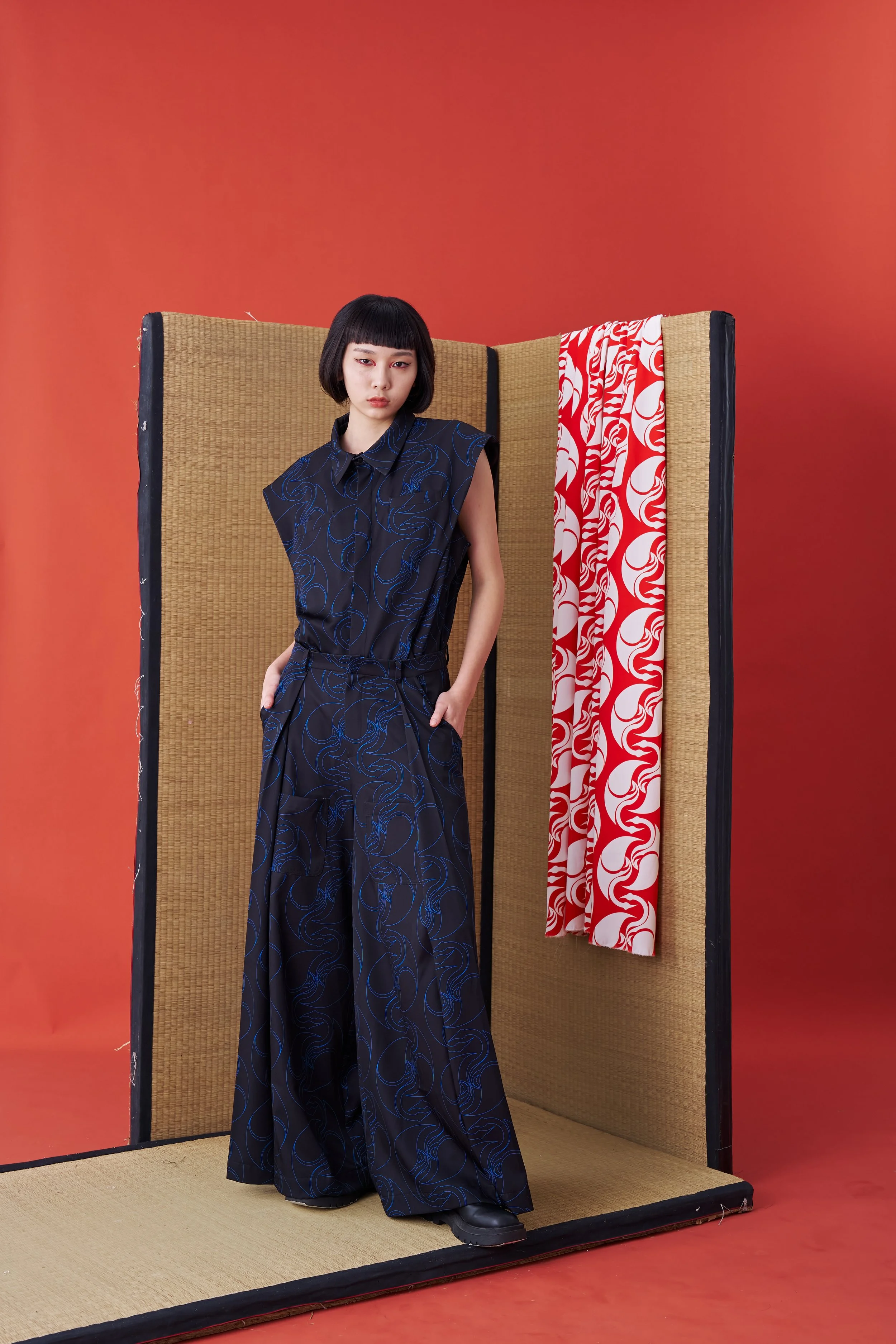 INF Japanese hakama-style Deconstructed Wide-leg Trousers (Blue